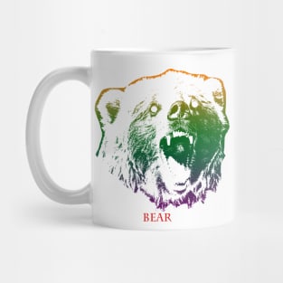 The bear head is Violet, Green, Orange Mug